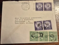 Brev stämplat på Jamaica 16 april 1955